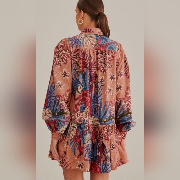 FARM RIO Long Sleeved Mini Dress- Beaded Forest Pink Sz XS. NWOT - Picture 3 of 10